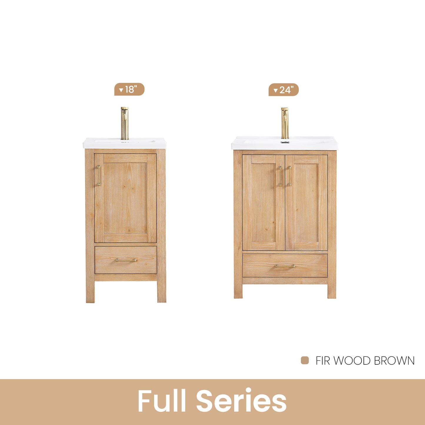 Vinnova, Gela 24" Single Sink Bath Vanity in Fir Wood Brown with Drop-In White Ceramic Basin