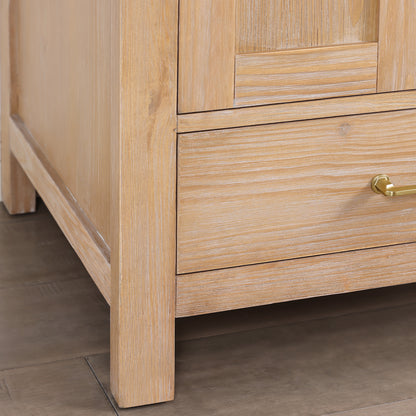 Vinnova, Gela 24" Single Sink Bath Vanity in Fir Wood Brown with Drop-In White Ceramic Basin and Mirror