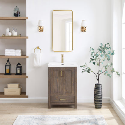 Vinnova, Gela 24" Single Sink Bath Vanity in Spruce Vintage Brown with Drop-In White Ceramic Basin