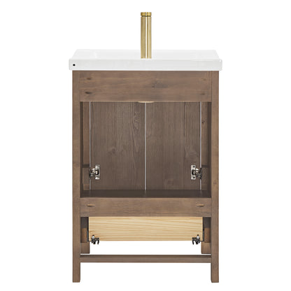 Vinnova, Gela 24" Single Sink Bath Vanity in Spruce Vintage Brown with Drop-In White Ceramic Basin