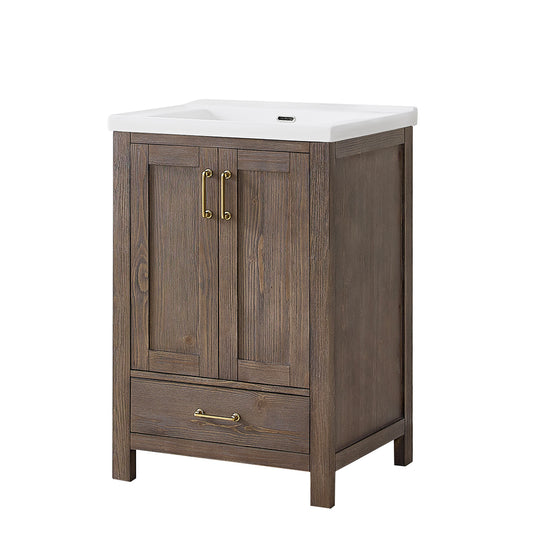 Vinnova, Gela 24" Single Sink Bath Vanity in Spruce Vintage Brown with Drop-In White Ceramic Basin