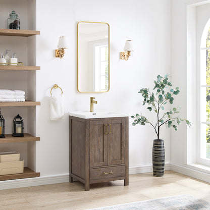 Vinnova, Gela 24" Single Sink Bath Vanity in Spruce Vintage Brown with Drop-In White Ceramic Basin