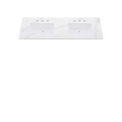 61" Vanderloc Silestone® Quartz Bathroom Vanity Top | Double Rectangle Sink | Centered in Et Calacatta Gold