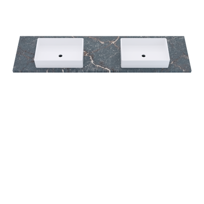 79" Vanderloc Silestone® Quartz Bathroom Vanity Top | Double Vigo Sink | Centered in Parisien Bleu