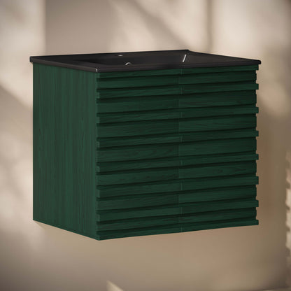 Swiss Madison, Cascade 24" Wall-Mounted Bathroom Vanity in Green Oak with Black Sink Top
