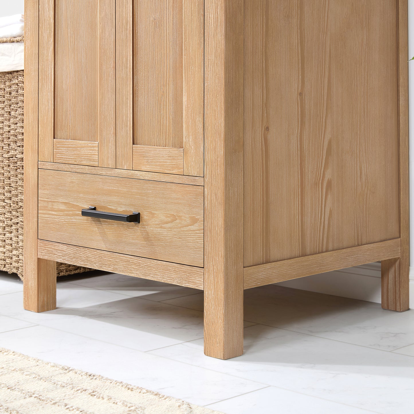 Vinnova, Shannon 24" Single Vanity in Fir Wood Brown and Composite Carrara White Stone Countertop