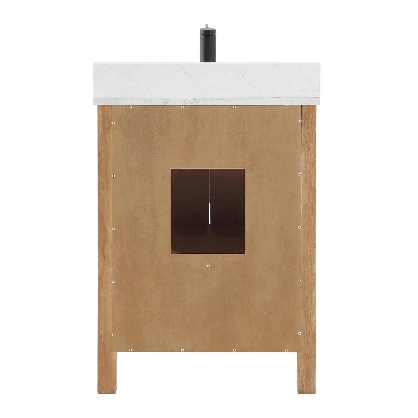 Vinnova, Shannon 24" Single Vanity in Fir Wood Brown and Composite Carrara White Stone Countertop