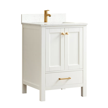 Vinnova, Shannon 24" Single Vanity in White and Composite White Carrara Stone Countertop