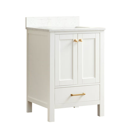 Vinnova, Shannon 24" Single Vanity in White and Composite White Carrara Stone Countertop