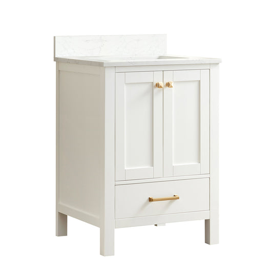 Vinnova, Shannon 24" Single Vanity in White and Composite White Carrara Stone Countertop