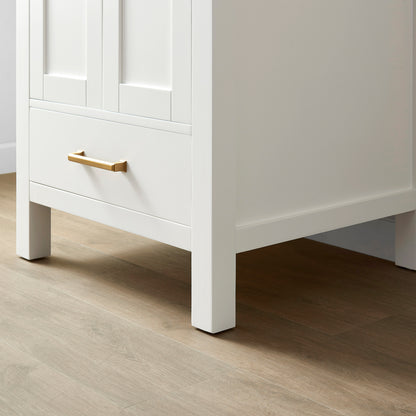 Vinnova, Shannon 24" Single Vanity in White and Composite White Carrara Stone Countertop and Mirror