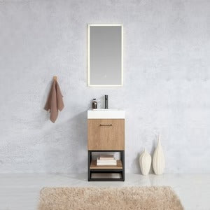 Vinnova, Alistair 18B" Single Sink Bath Vanity in North American Oak with White Grain Stone Countertop