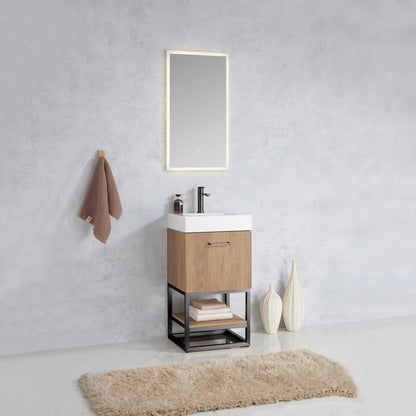 Vinnova, Alistair 18B" Single Sink Bath Vanity in North American Oak with White Grain Stone Countertop