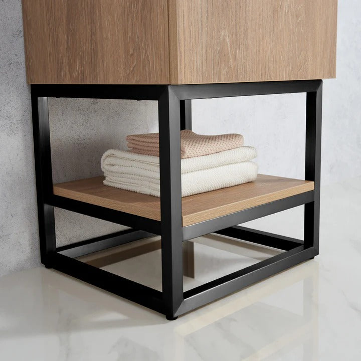 Vinnova, Alistair 18B" Single Sink Bath Vanity in North American Oak with White Grain Stone Countertop