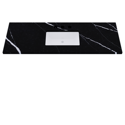 61" Vanderloc Silestone® Quartz Bathroom Vanity Top | Single Rectangle Sink | Centered in Eternal Marquina