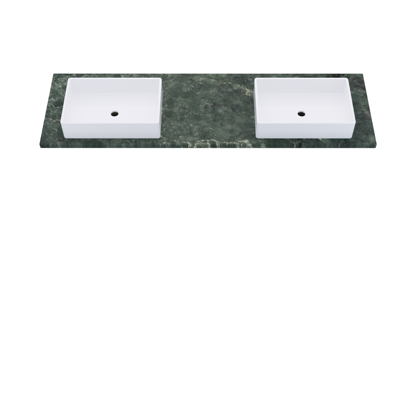 73" Vanderloc Silestone® Quartz Bathroom Vanity Top | Double Vigo Sink | Offset in Jardin Emerald