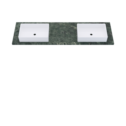 73" Vanderloc Silestone® Quartz Bathroom Vanity Top | Double Vigo Sink | Offset in Jardin Emerald