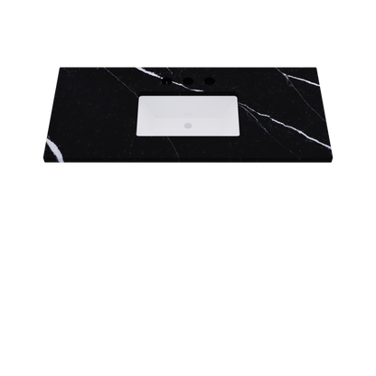 49" Vanderloc Silestone® Quartz Bathroom Vanity Top | Single Rectangle Sink | Centered in Eternal Marquina