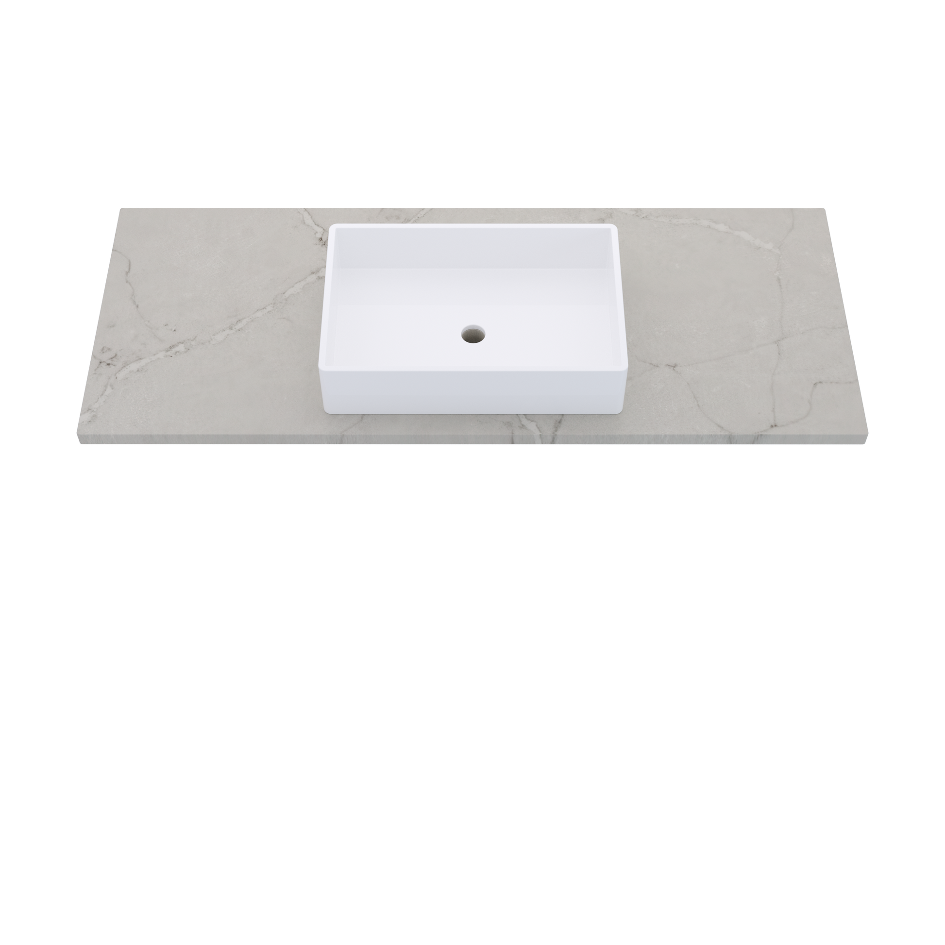 55" Vanderloc Silestone® Quartz Bathroom Vanity Top | Single Vigo Sink | Centered in Victorian Silver