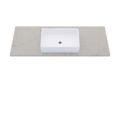 55" Vanderloc Silestone® Quartz Bathroom Vanity Top | Single Vigo Sink | Centered in Victorian Silver