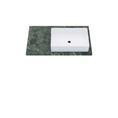 37" Vanderloc Silestone® Quartz Bathroom Vanity Top | Single Vigo Sink | Offset in Jardin Emerald