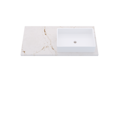 43" Vanderloc Silestone® Quartz Bathroom Vanity Top | Single Vigo Sink | Offset in Versailles Ivory
