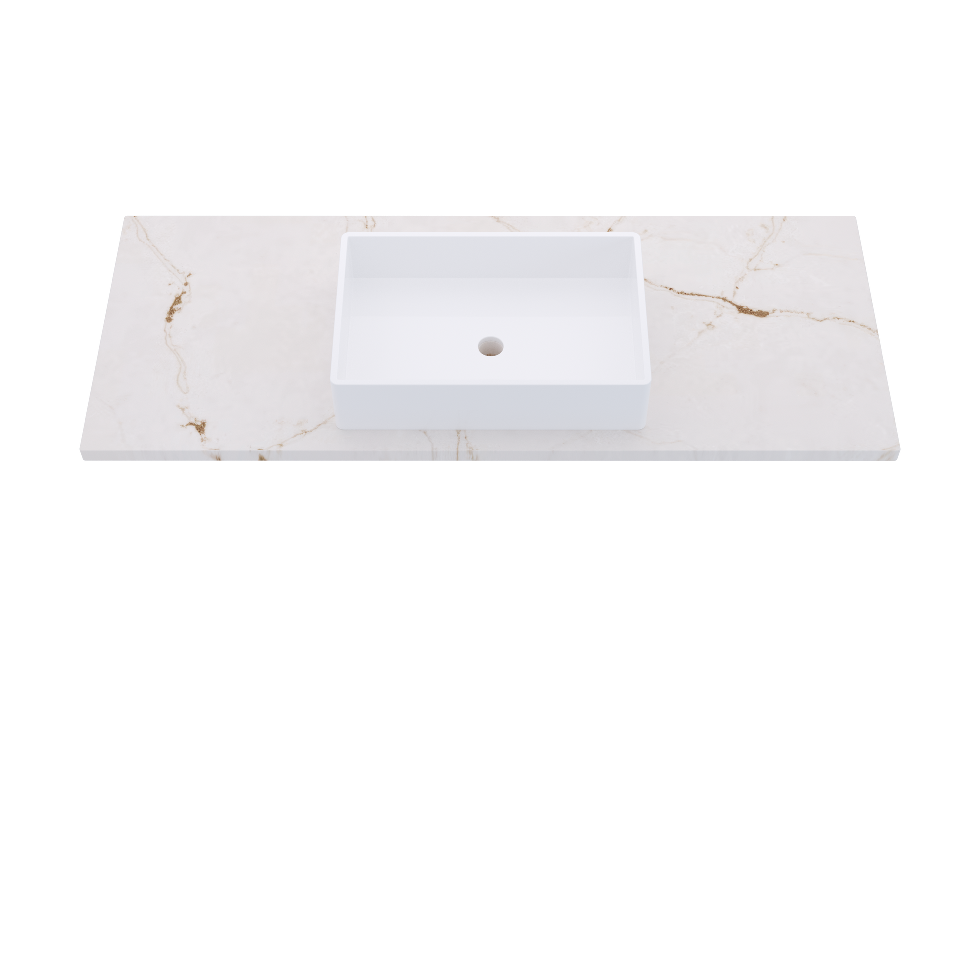 55" Vanderloc Silestone® Quartz Bathroom Vanity Top | Single Vigo Sink | Centered in Versailles Ivory