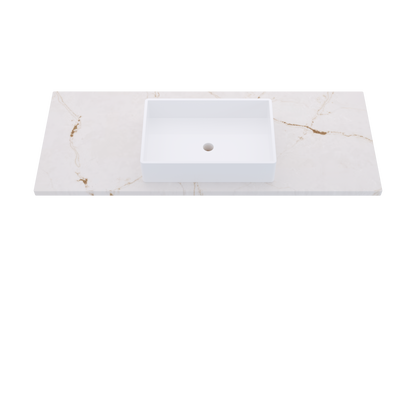 55" Vanderloc Silestone® Quartz Bathroom Vanity Top | Single Vigo Sink | Centered in Versailles Ivory