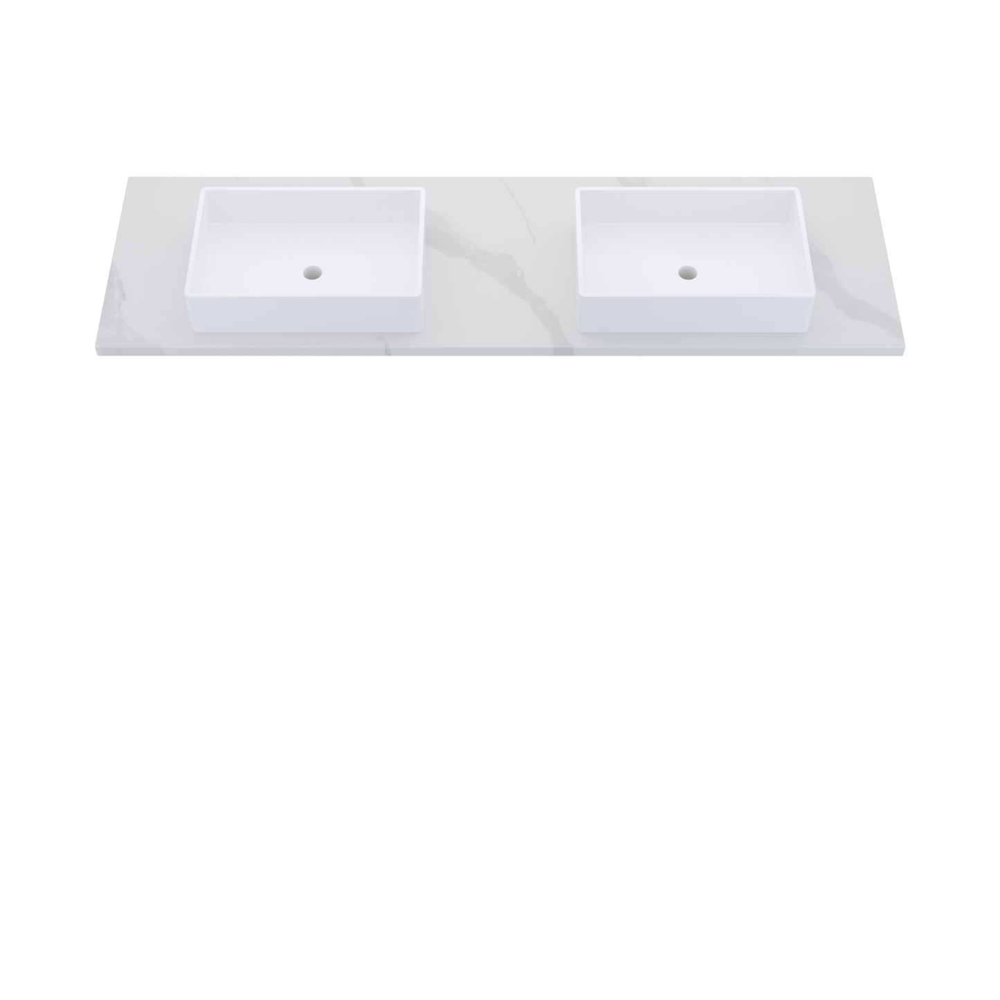 73" Vanderloc Silestone® Quartz Bathroom Vanity Top | Double Vigo Sink | Centered in Classic Calacatta