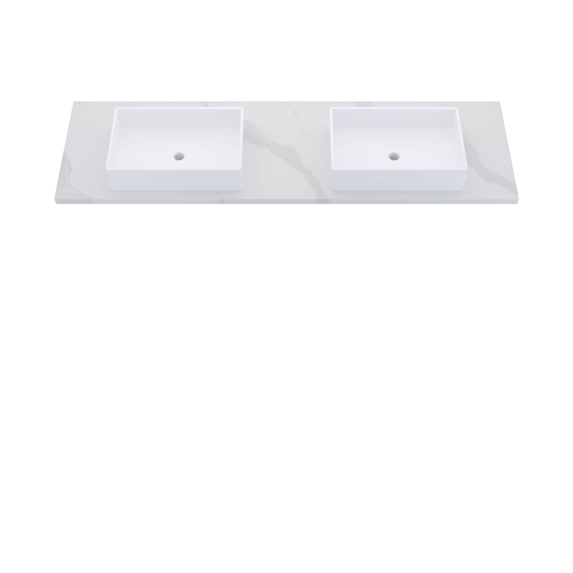 73" Vanderloc Silestone® Quartz Bathroom Vanity Top | Double Vigo Sink | Centered in Classic Calacatta
