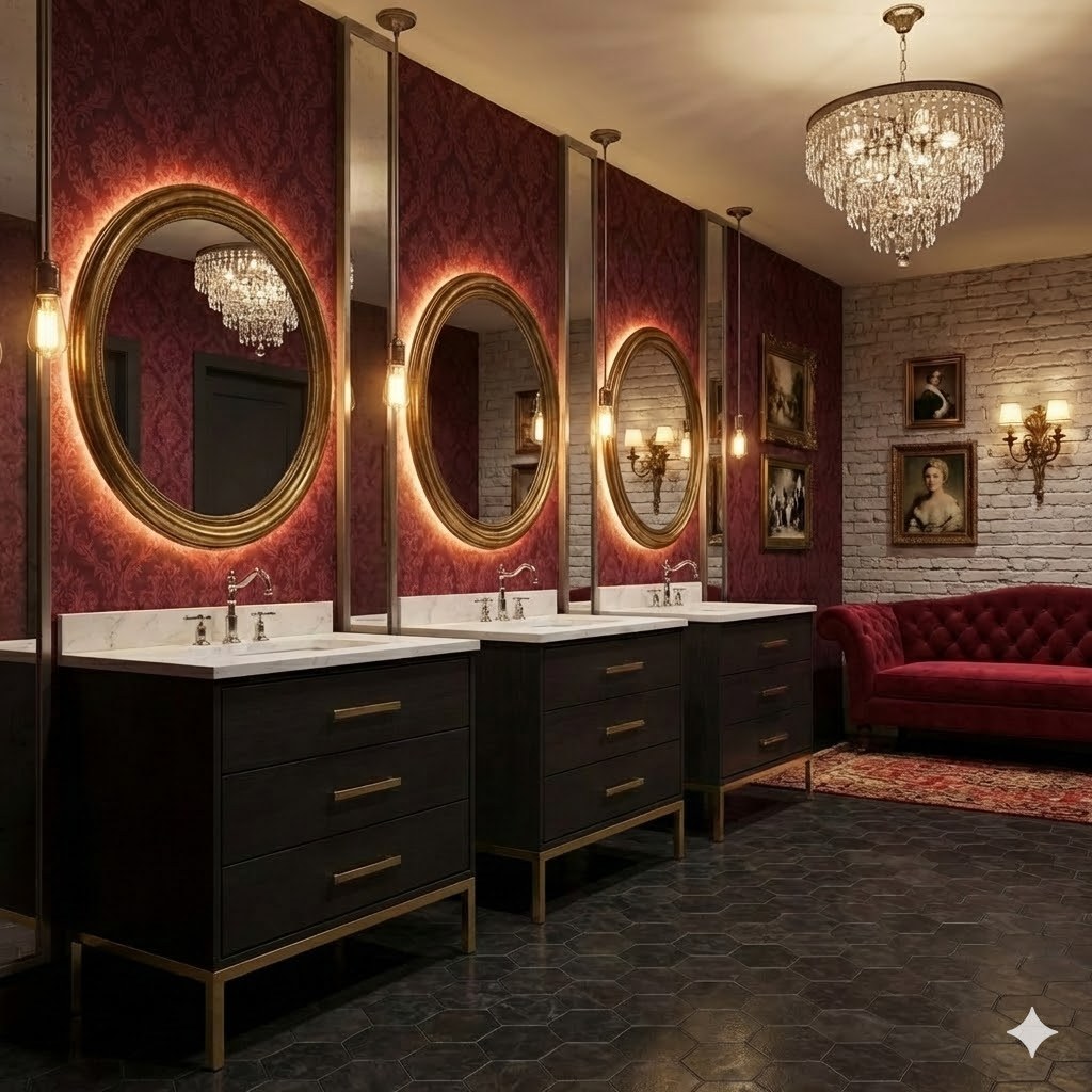 Rift White Oak bath vanity in River Birch, styled bathroom