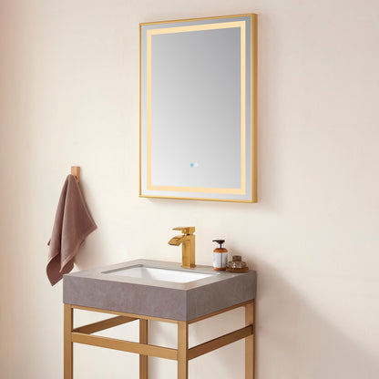 Vinnova, Teruel 24" Rectangular Aluminum Framed LED Wall Mount Bathroom Vanity Mirror in Gold