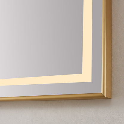 Vinnova, Teruel 24" Rectangular Aluminum Framed LED Wall Mount Bathroom Vanity Mirror in Gold