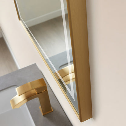 Vinnova, Teruel 24" Rectangular Aluminum Framed LED Wall Mount Bathroom Vanity Mirror in Gold