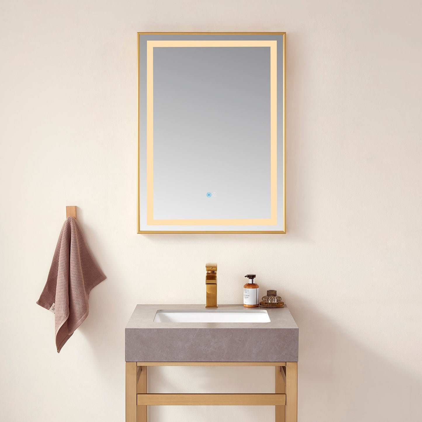 Vinnova, Teruel 24" Rectangular Aluminum Framed LED Wall Mount Bathroom Vanity Mirror in Gold