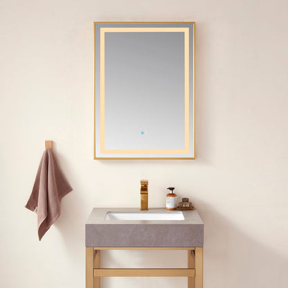 Vinnova, Teruel 24" Rectangular Aluminum Framed LED Wall Mount Bathroom Vanity Mirror in Gold
