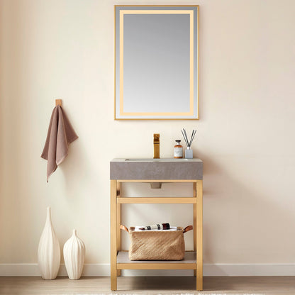 Vinnova, Teruel 24" Rectangular Aluminum Framed LED Wall Mount Bathroom Vanity Mirror in Gold