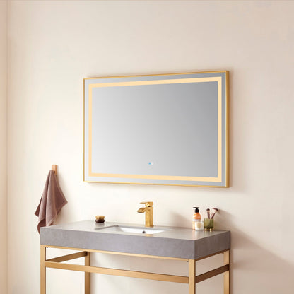 Vinnova, Teruel 48" Rectangular Aluminum Framed LED Wall Mount Bathroom Vanity Mirror in Gold