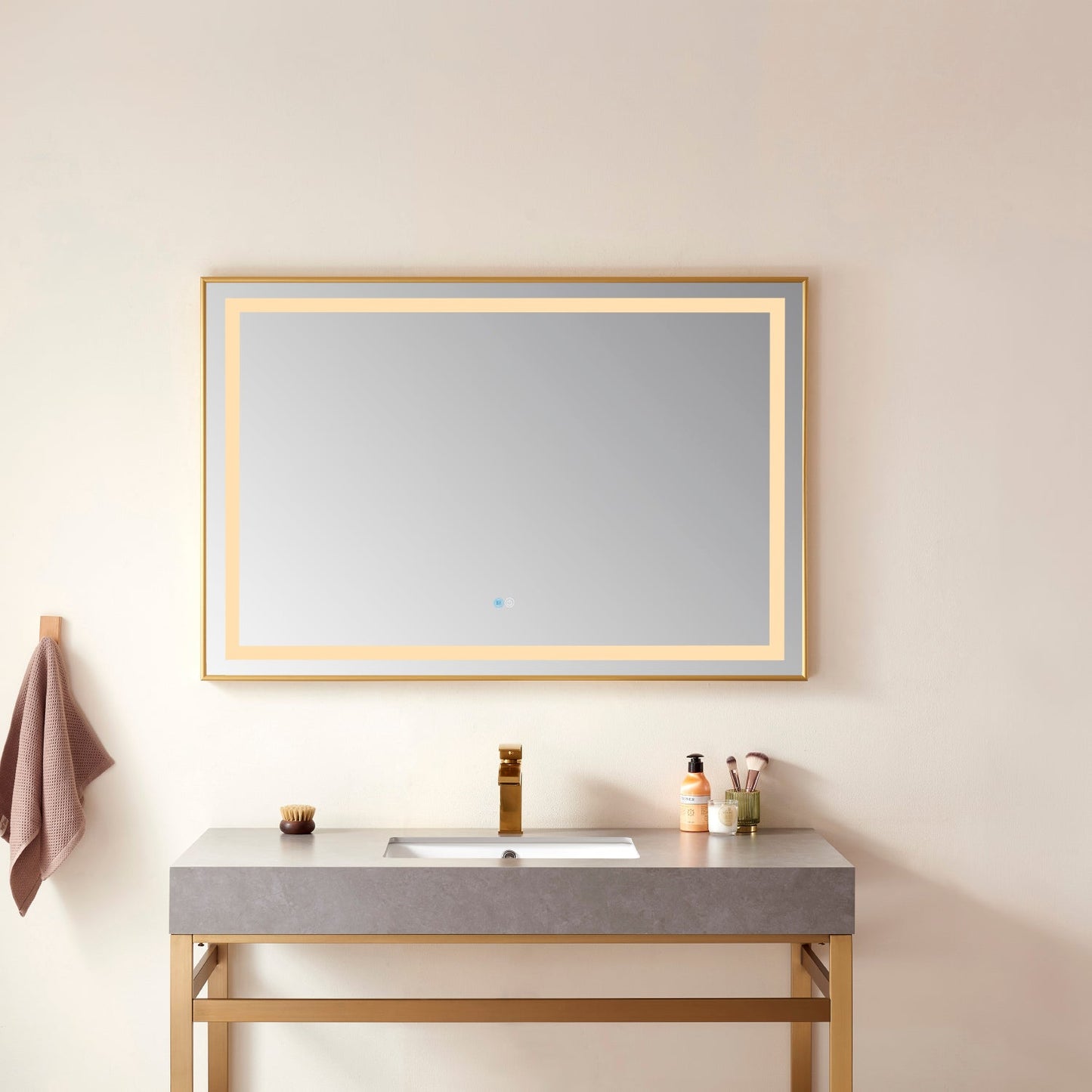 Vinnova, Teruel 48" Rectangular Aluminum Framed LED Wall Mount Bathroom Vanity Mirror in Gold