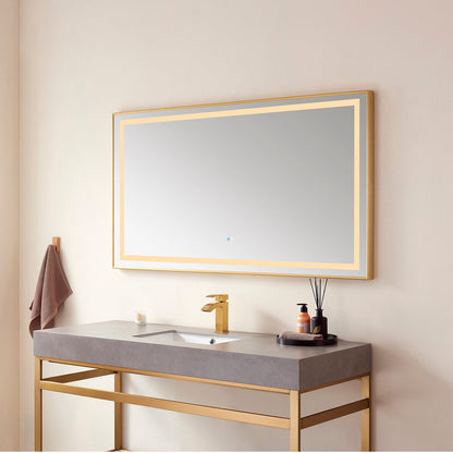 Vinnova, Teruel 60" Rectangular Aluminum Framed LED Wall Mount Bathroom Vanity Mirror in Gold