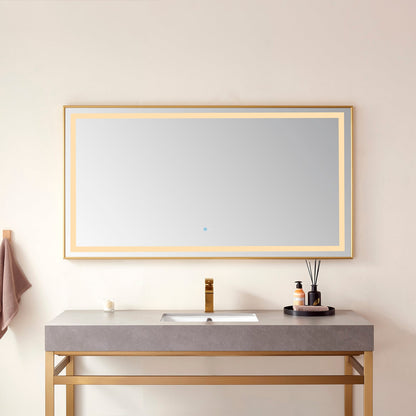 Vinnova, Teruel 60" Rectangular Aluminum Framed LED Wall Mount Bathroom Vanity Mirror in Gold