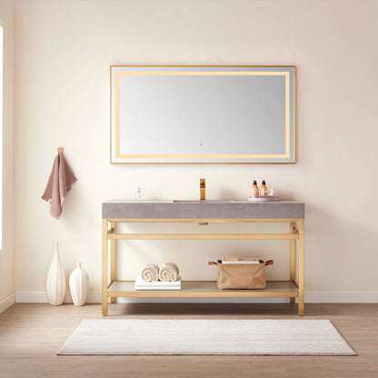 Vinnova, Teruel 60" Rectangular Aluminum Framed LED Wall Mount Bathroom Vanity Mirror in Gold