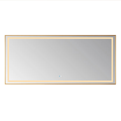 Vinnova, Teruel 72" Rectangular Aluminum Framed LED Wall Mount Bathroom Vanity Mirror in Gold