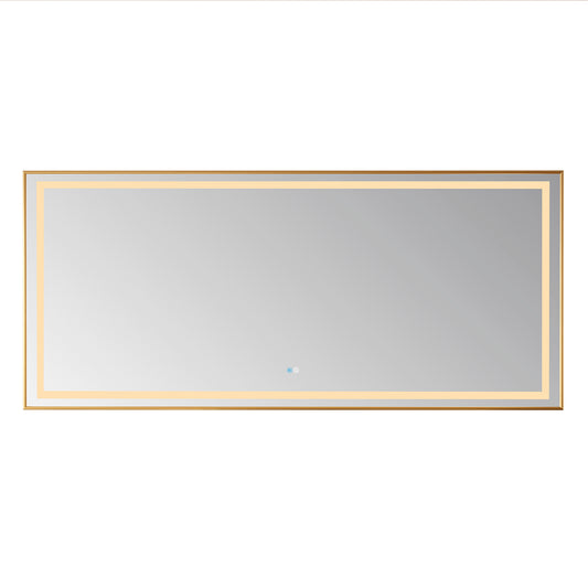 Vinnova, Teruel 72" Rectangular Aluminum Framed LED Wall Mount Bathroom Vanity Mirror in Gold