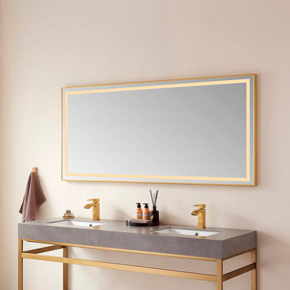 Vinnova, Teruel 72" Rectangular Aluminum Framed LED Wall Mount Bathroom Vanity Mirror in Gold