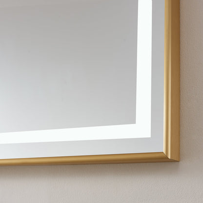 Vinnova, Teruel 72" Rectangular Aluminum Framed LED Wall Mount Bathroom Vanity Mirror in Gold