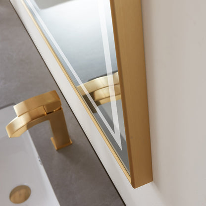 Vinnova, Teruel 72" Rectangular Aluminum Framed LED Wall Mount Bathroom Vanity Mirror in Gold