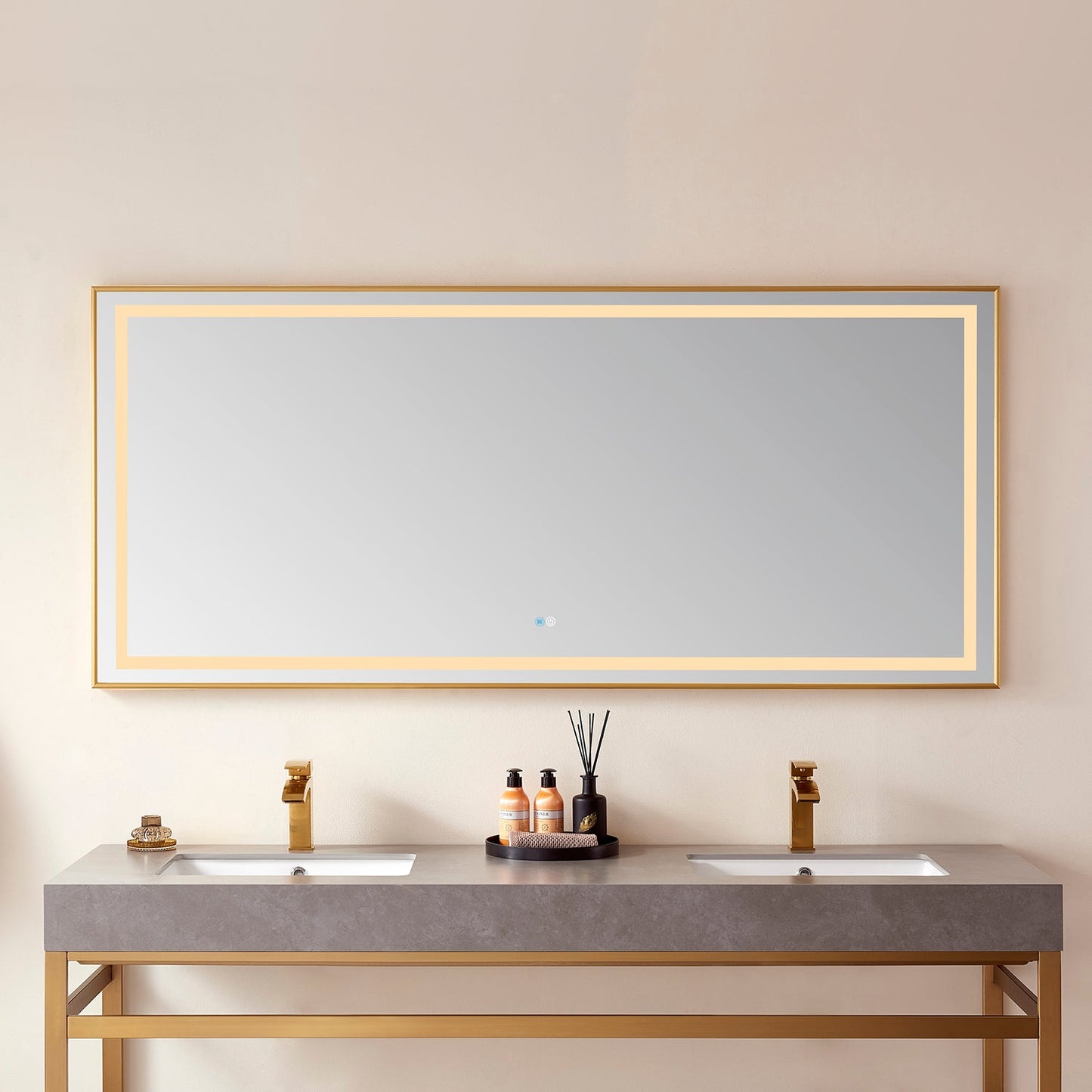 Vinnova, Teruel 72" Rectangular Aluminum Framed LED Wall Mount Bathroom Vanity Mirror in Gold