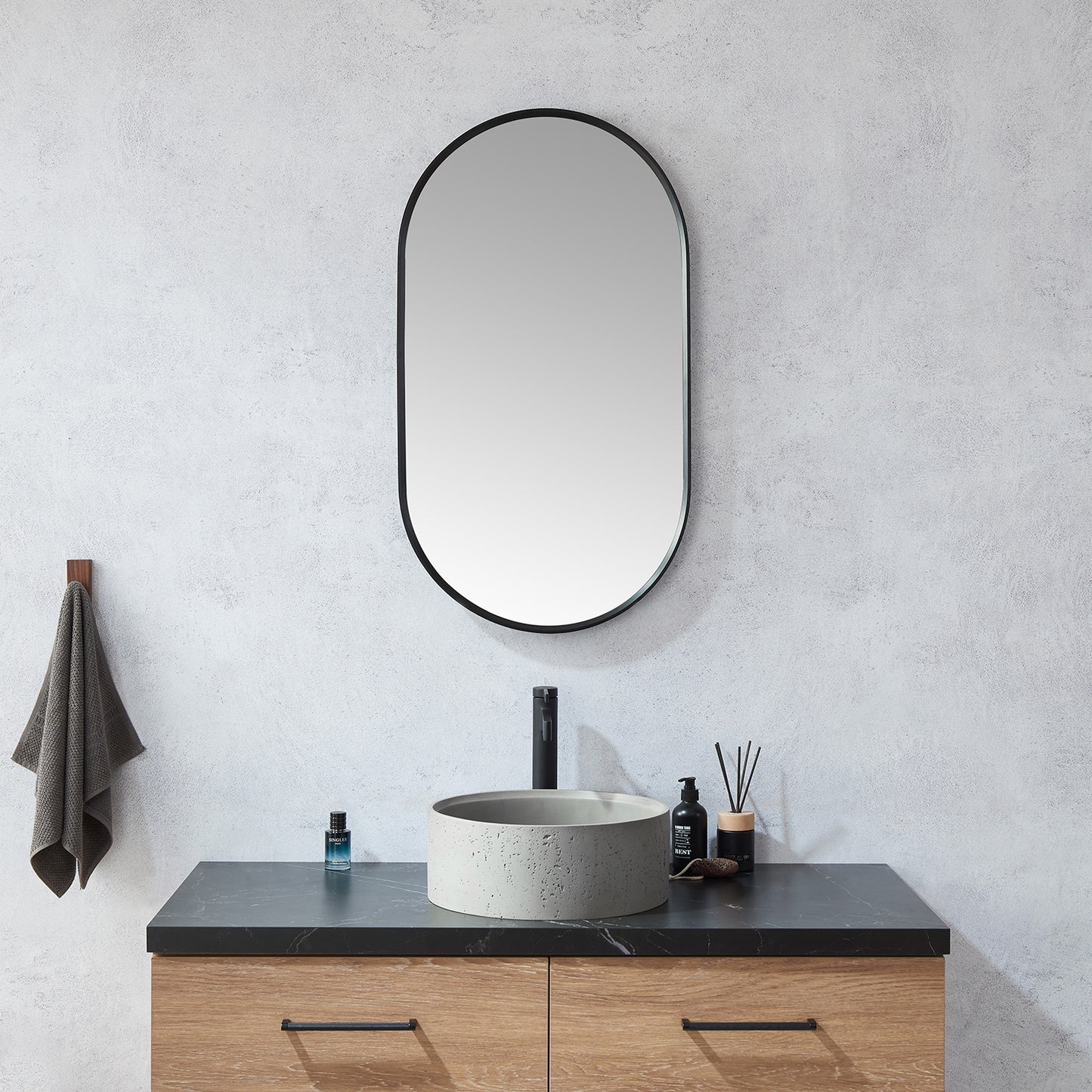 Vinnova, Miajadas 20 in. W x 36 in. H Oval Metal Wall Mirror in Brushed Black