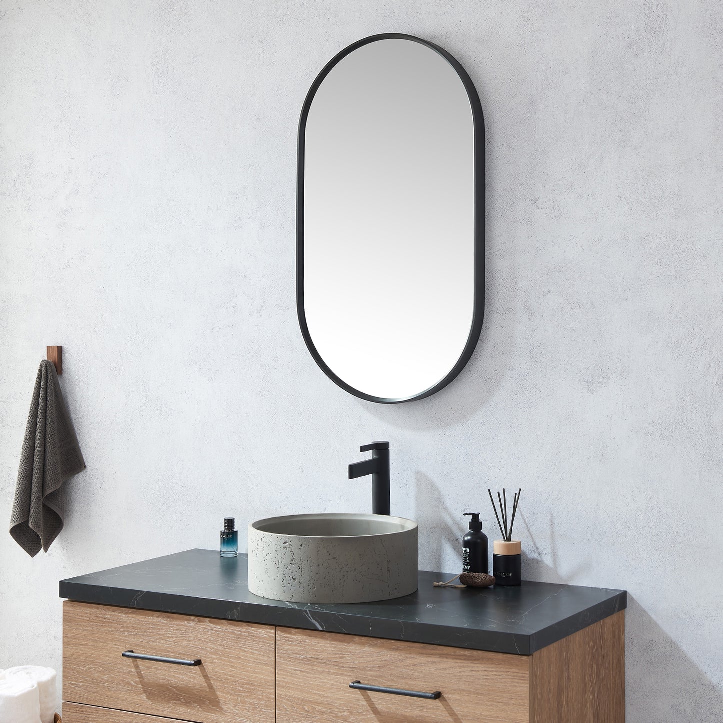 Vinnova, Miajadas 20 in. W x 36 in. H Oval Metal Wall Mirror in Brushed Black